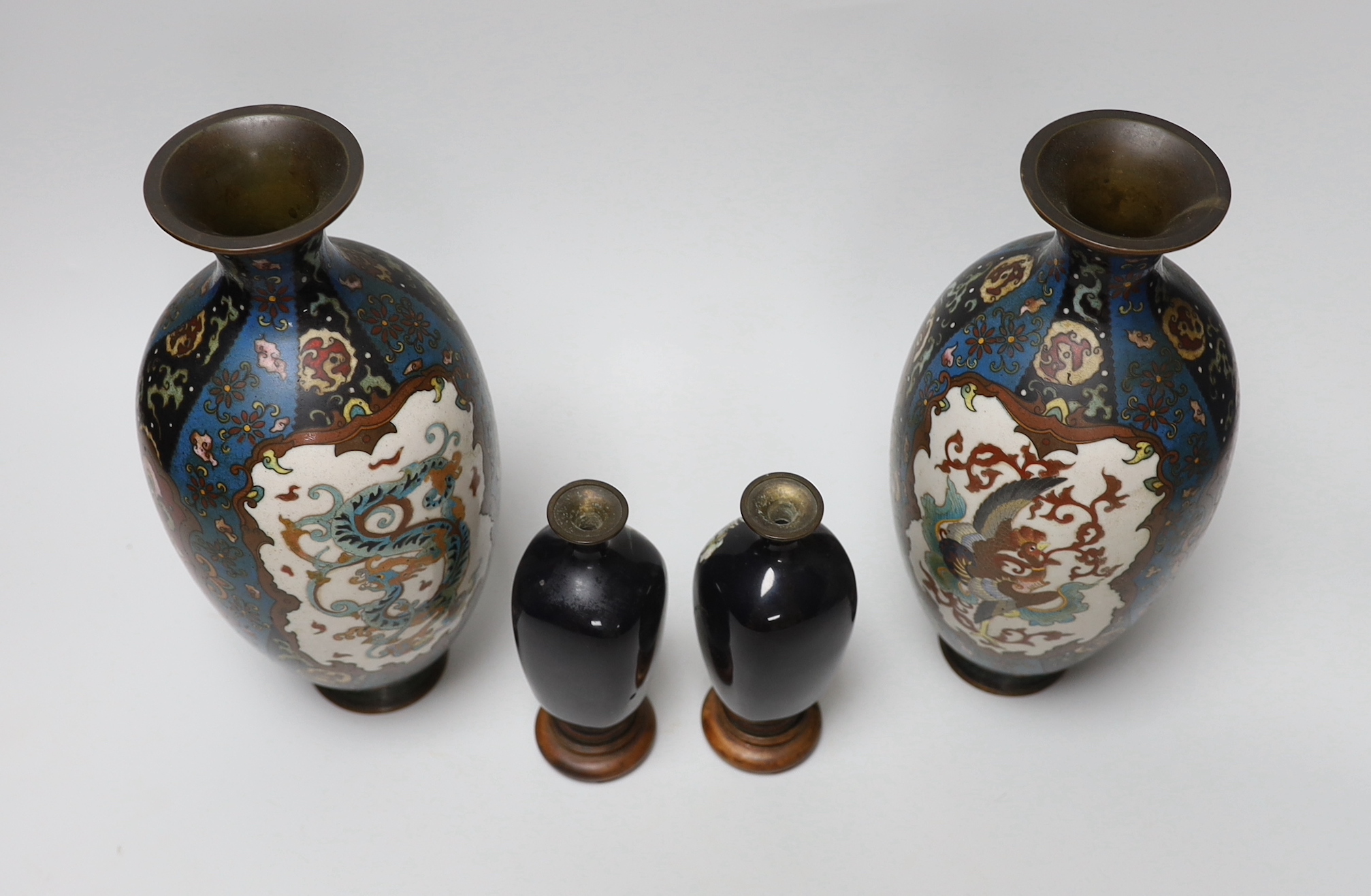Two pairs of Japanese cloisonné vases, tallest 25cm